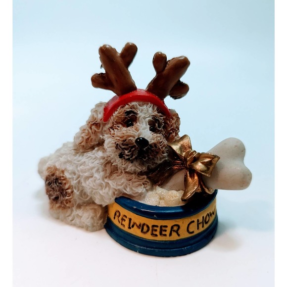 Vintage Christmas Puppy Dog Reindeer Chow Maltese Ornament - Picture 1 of 4